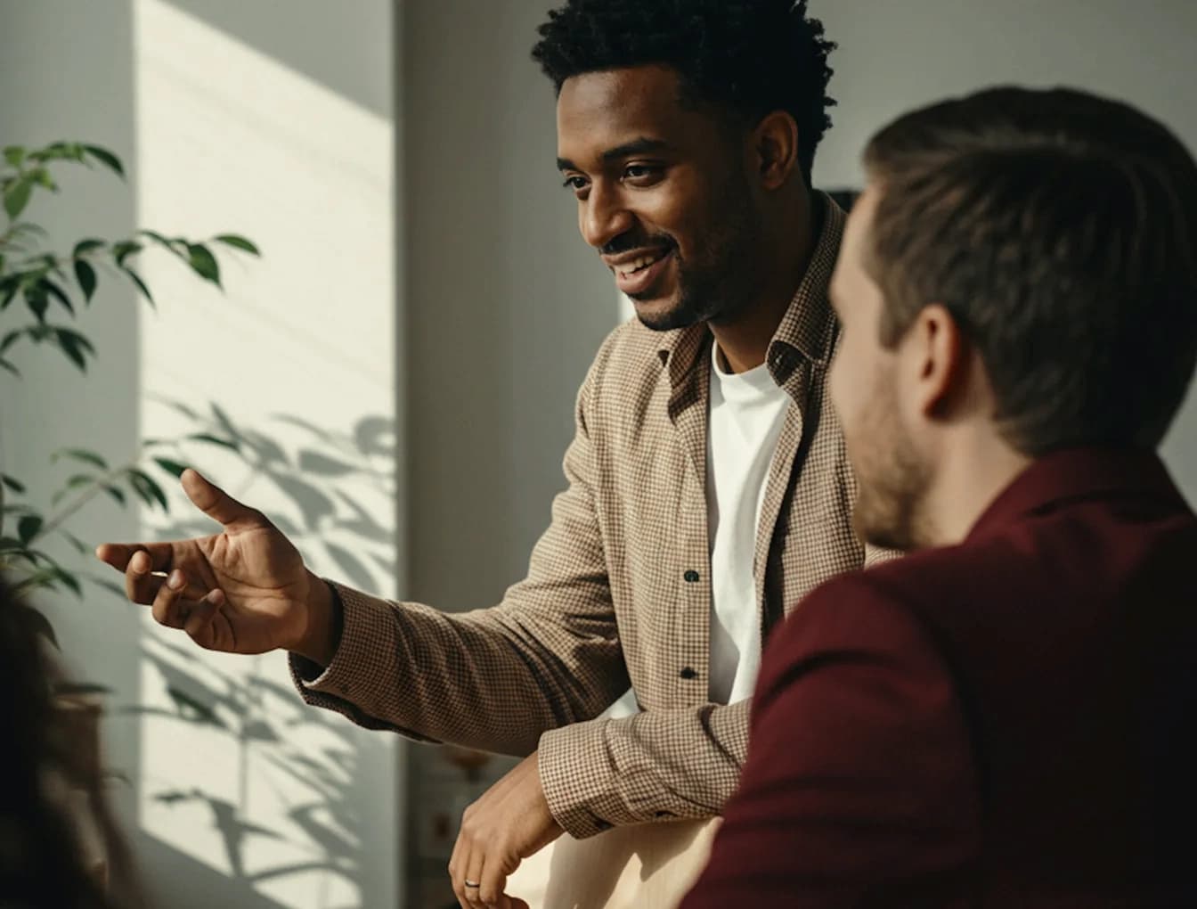 Coworkers discussing a project